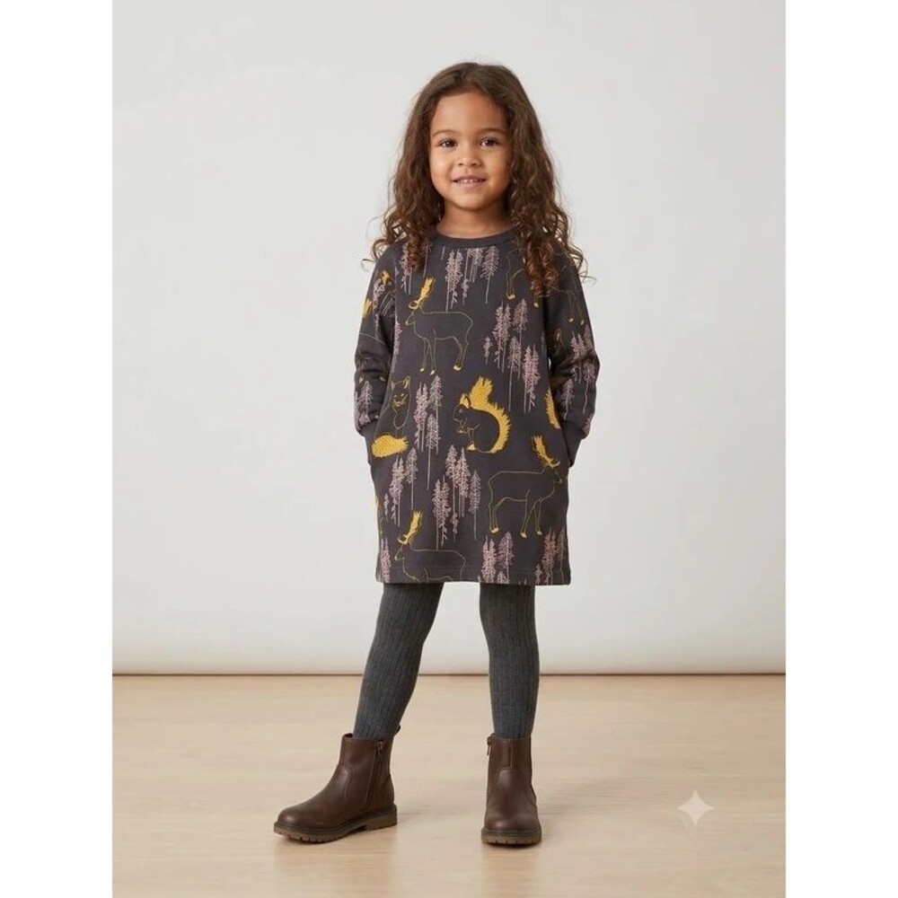 COS Kids EUC Woodland Deer Fox Sweatshirt Dress Scandi Forest Whimsigoth 2-4Y
